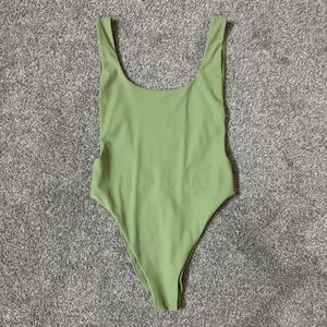 Aerie Swim One Piece Womens Small Green Scoop Neck High Cut Bodysuit Swimsuit